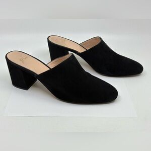 J. Crew Mules Black Suede Leather Slide Block Heels Size 10.5 3” heels